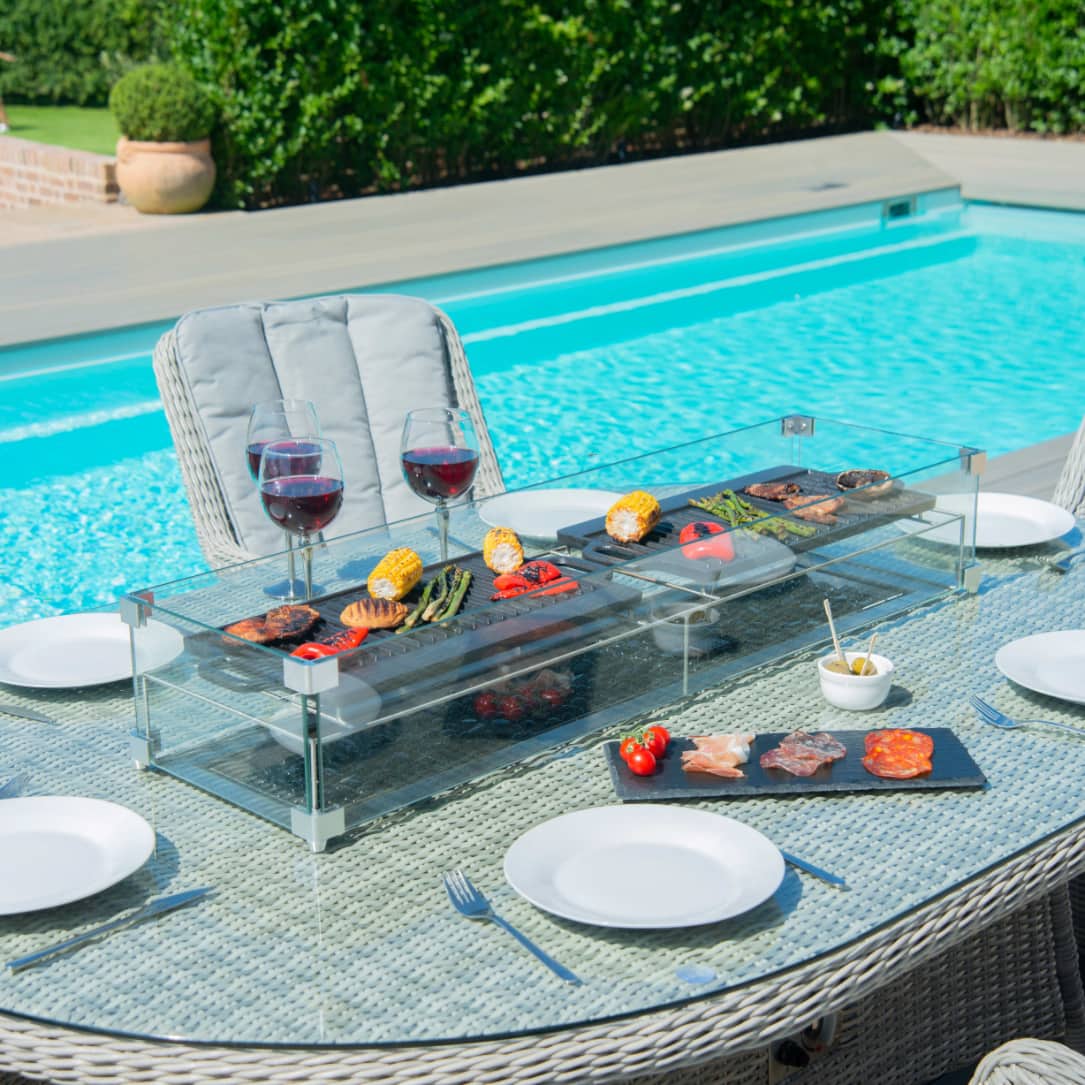 Close up of the fire pit dining table