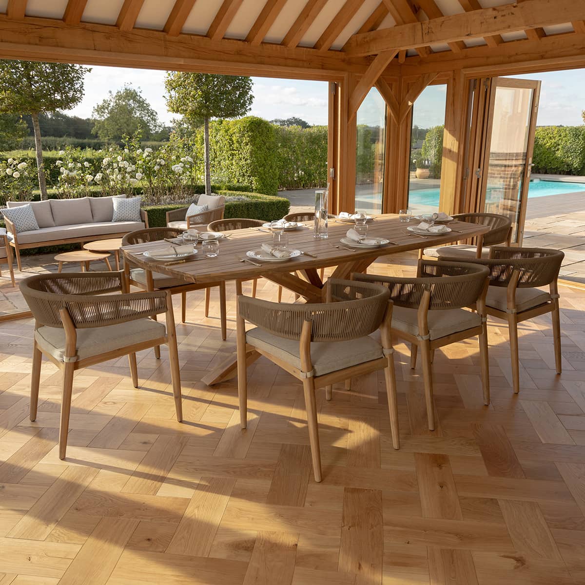 Rope 8 Seat Rectangular Dining Set