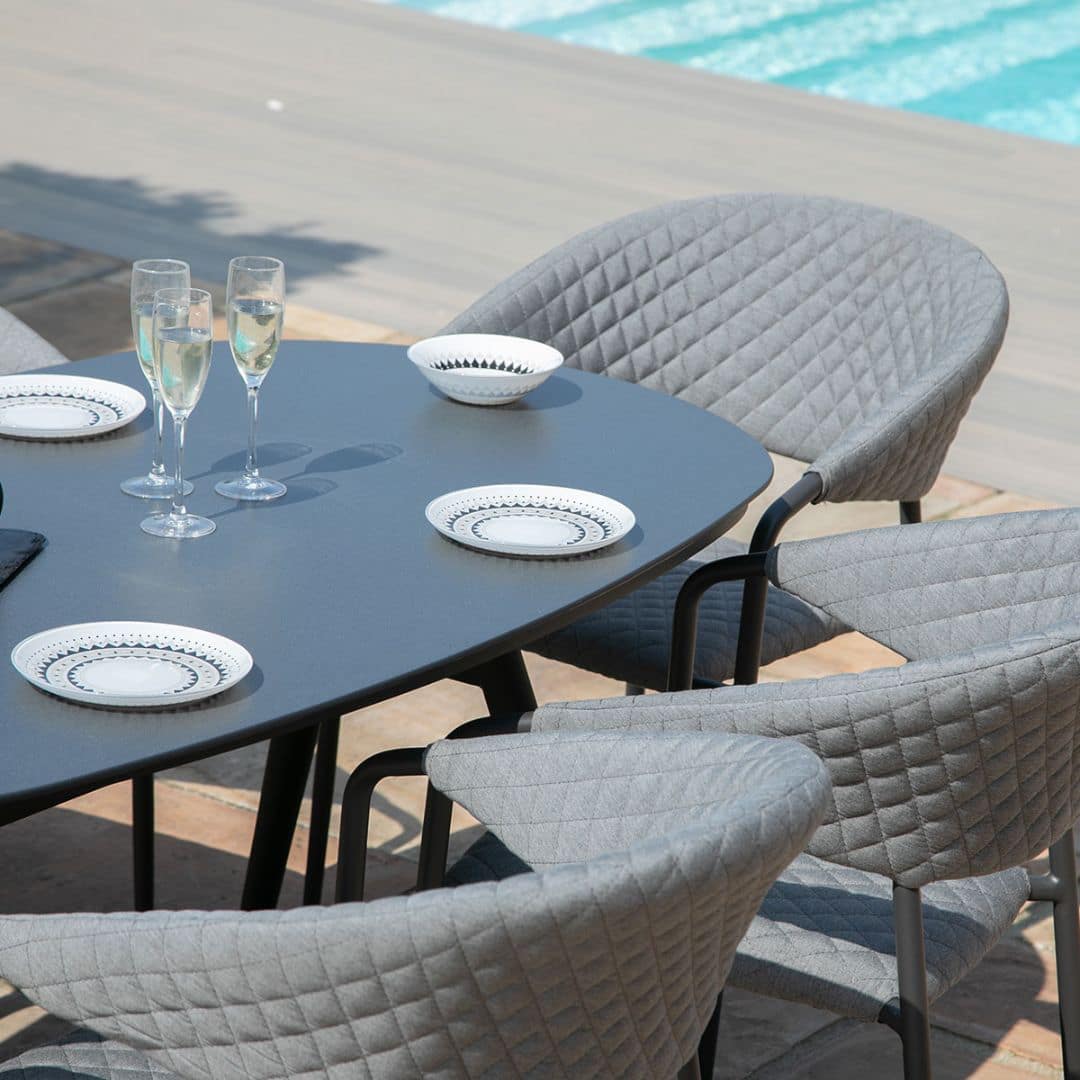 Fabric 6 seat oval dining set with quilted chairs #colour_flanelle