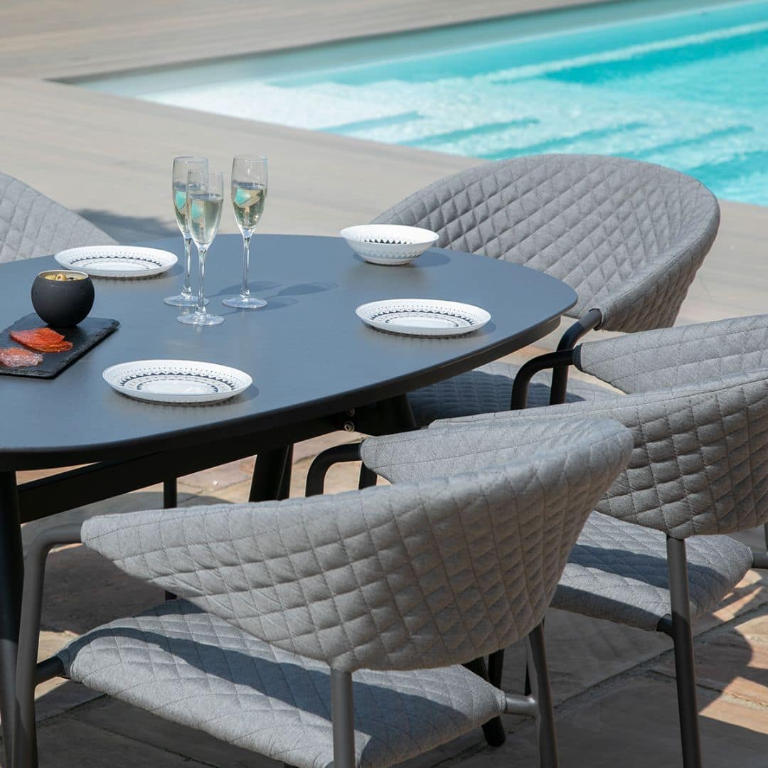 Fabric 6 seat oval dining set with quilted chairs #colour_flanelle