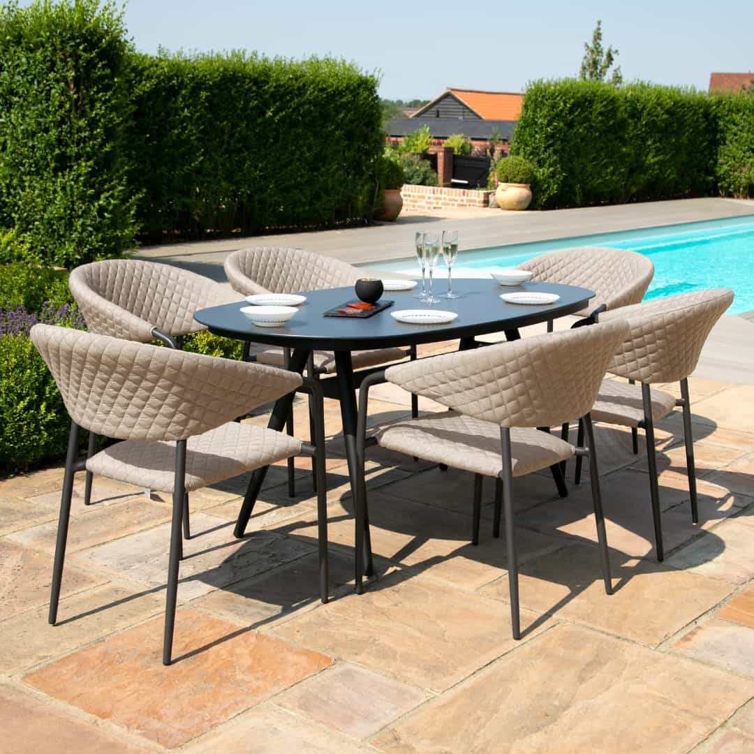 Fabric 6 seat oval dining set with quilted chairs #colour_taupe