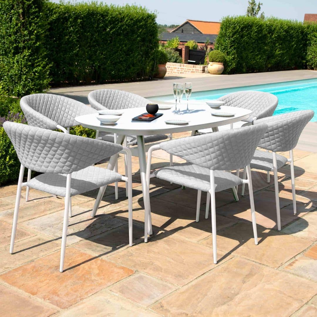 Fabric 6 seat oval dining set with quilted chairs #colour_lead chine