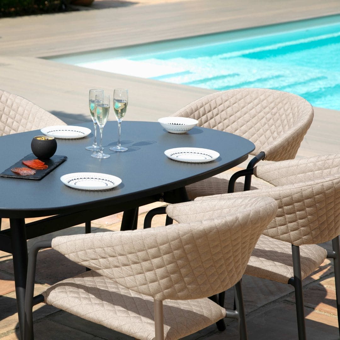 Fabric 6 seat oval dining set with quilted chairs #colour_taupe