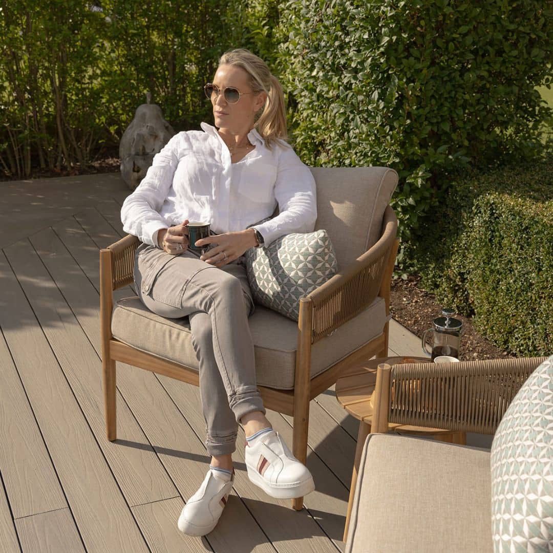 Acacia Wood Lounge Chair with Brown Woven Rope Arms