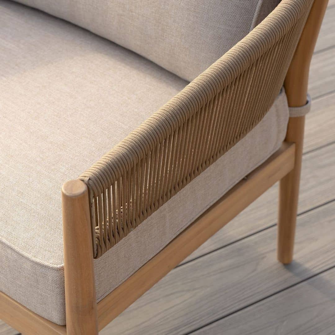 Acacia Wood Lounge Chair with Brown Woven Rope Arms