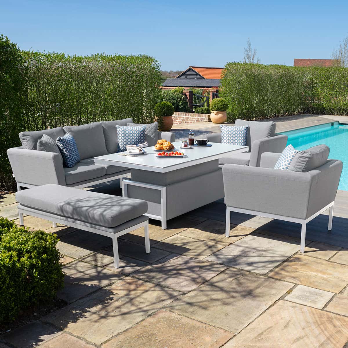 Pulse 3 Seat Sofa Set with Rising Table #colour_lead chine
