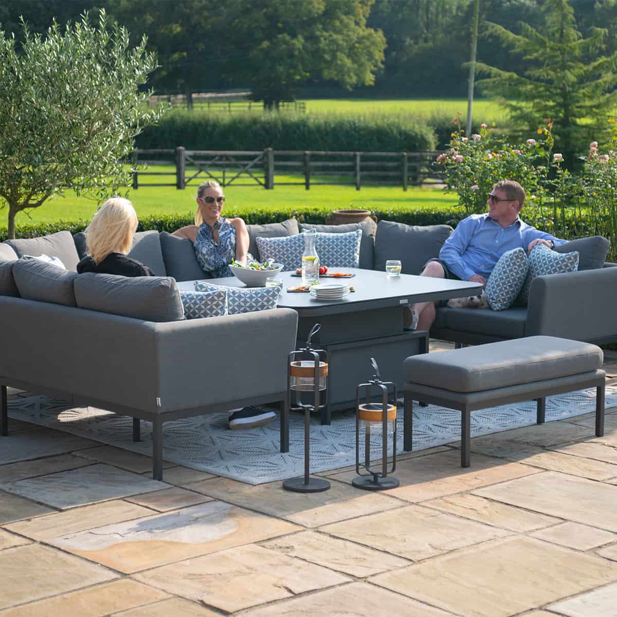 Fabric u-shape sofa dining set with bench and rising table #colour_flanelle