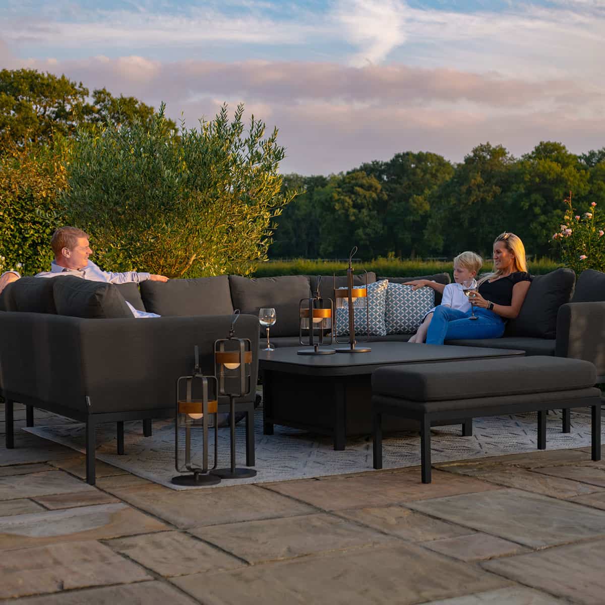 Fabric u-shape sofa dining set with bench and rising table #colour_charcoal