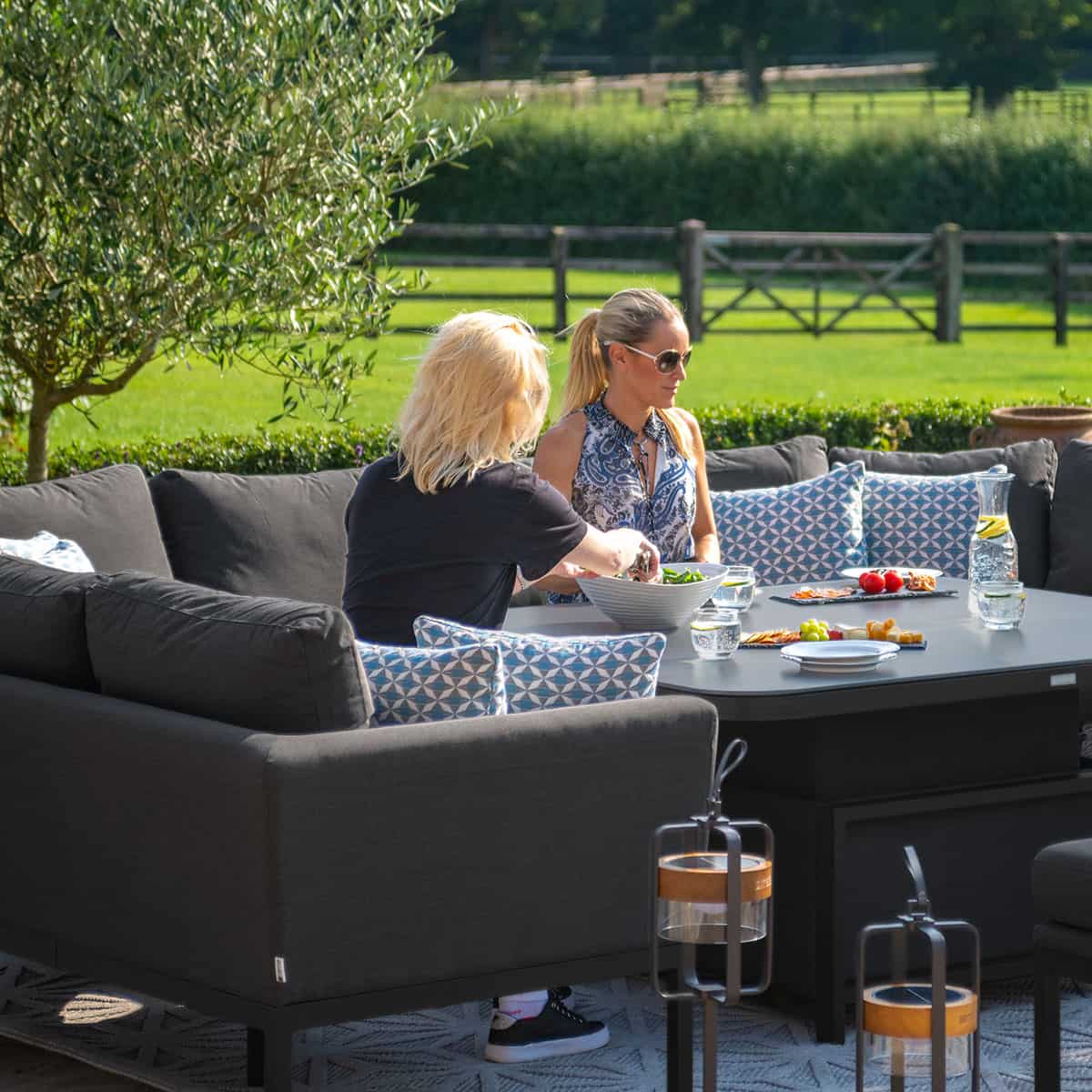 Fabric u-shape sofa dining set with bench and rising table #colour_charcoal