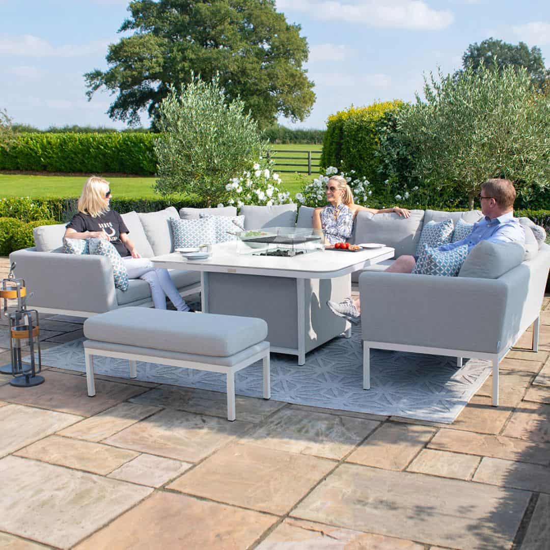 Fabric u-shape sofa dining set with a bench and fire pit table #colour_lead chine