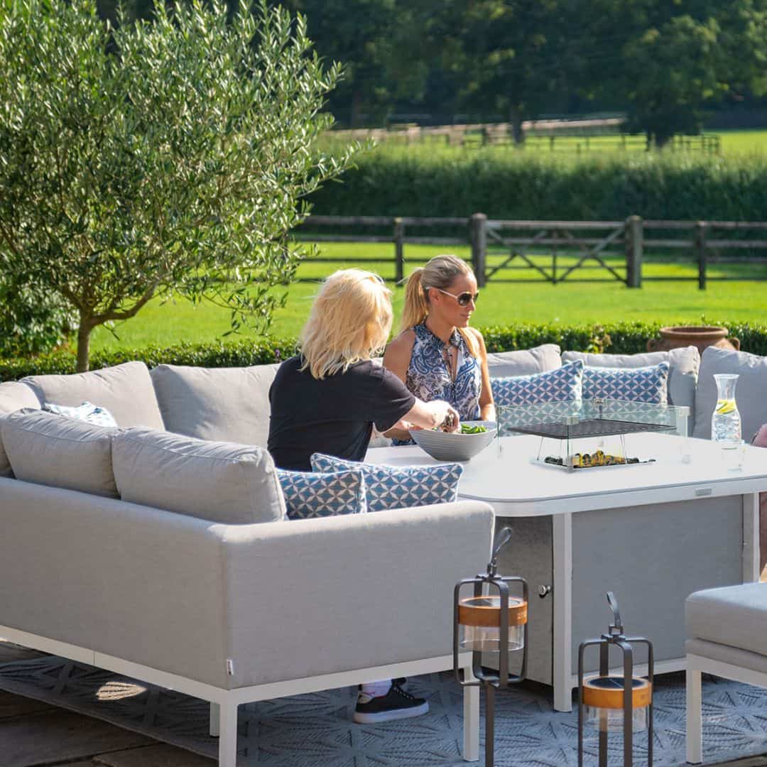Fabric u-shape sofa dining set with a bench and fire pit table #colour_lead chine