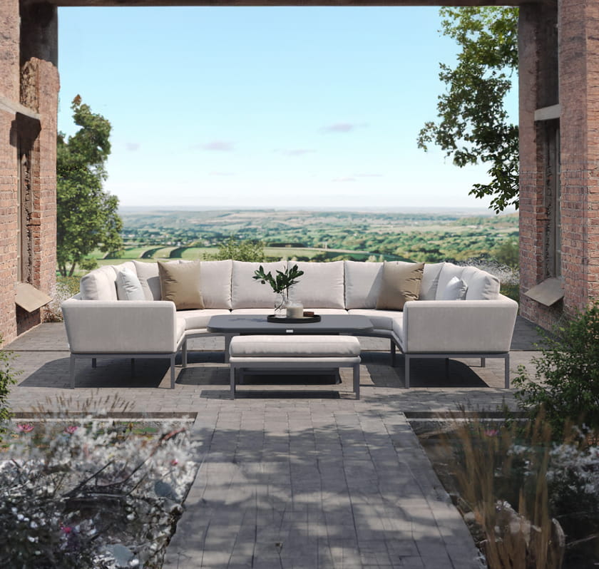 Fabric u-shape sofa dining set with bench and rising table #colour_oatmeal