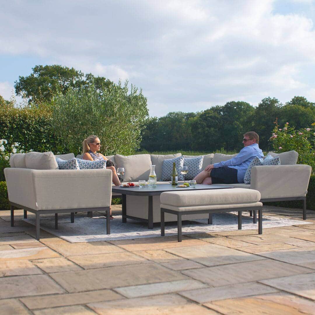 Fabric u-shape sofa dining set with bench and rising table #colour_oatmeal