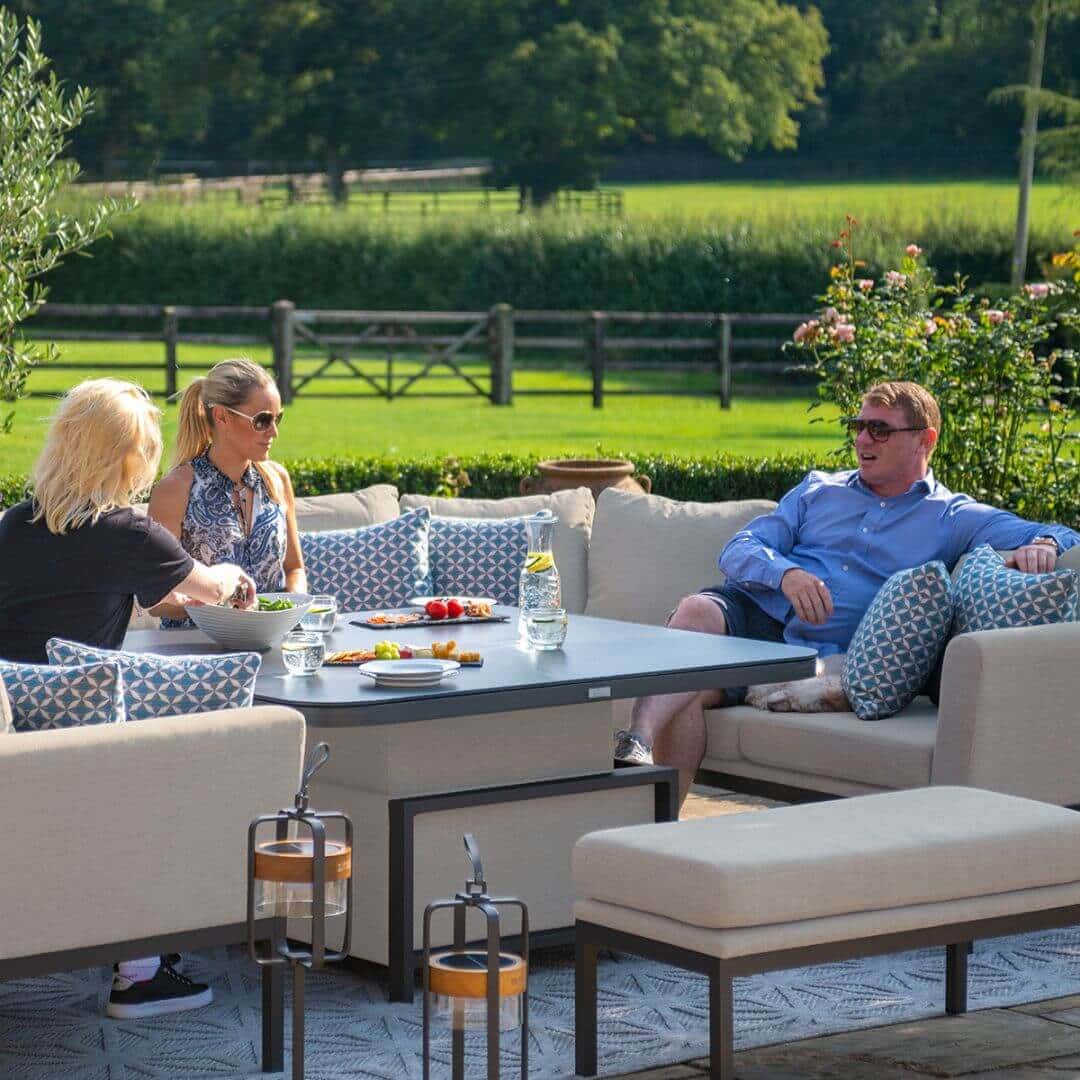 Fabric u-shape sofa dining set with bench and rising table #colour_oatmeal