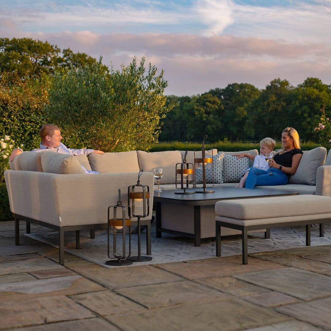 Fabric u-shape sofa dining set with bench and rising table #colour_oatmeal