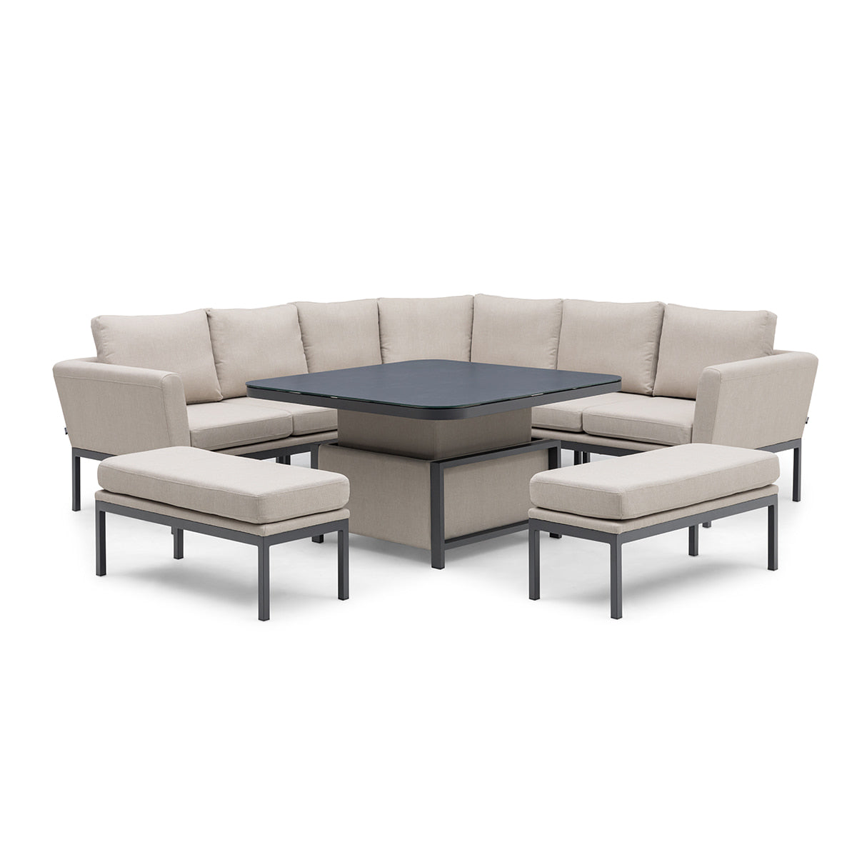 Oatmeal Fabric Corner Dining Set with Square Rising Table #colour_oatmeal