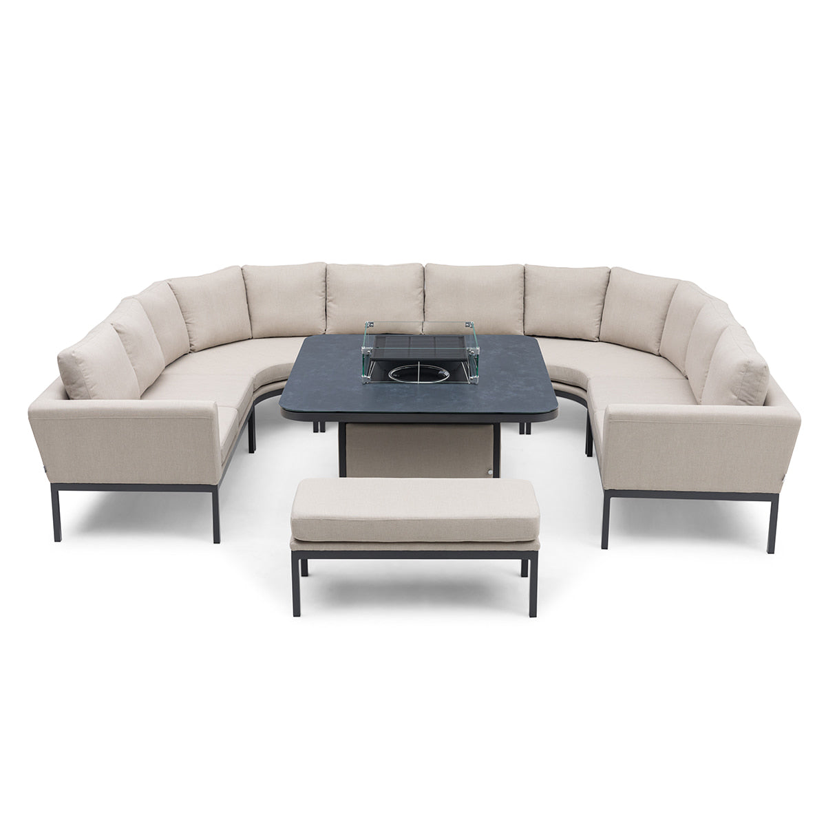 Oatmeal Fabric U Shape Corner Sofa Dining Set with Bench and Square Fire Pit Table #colour_oatmeal