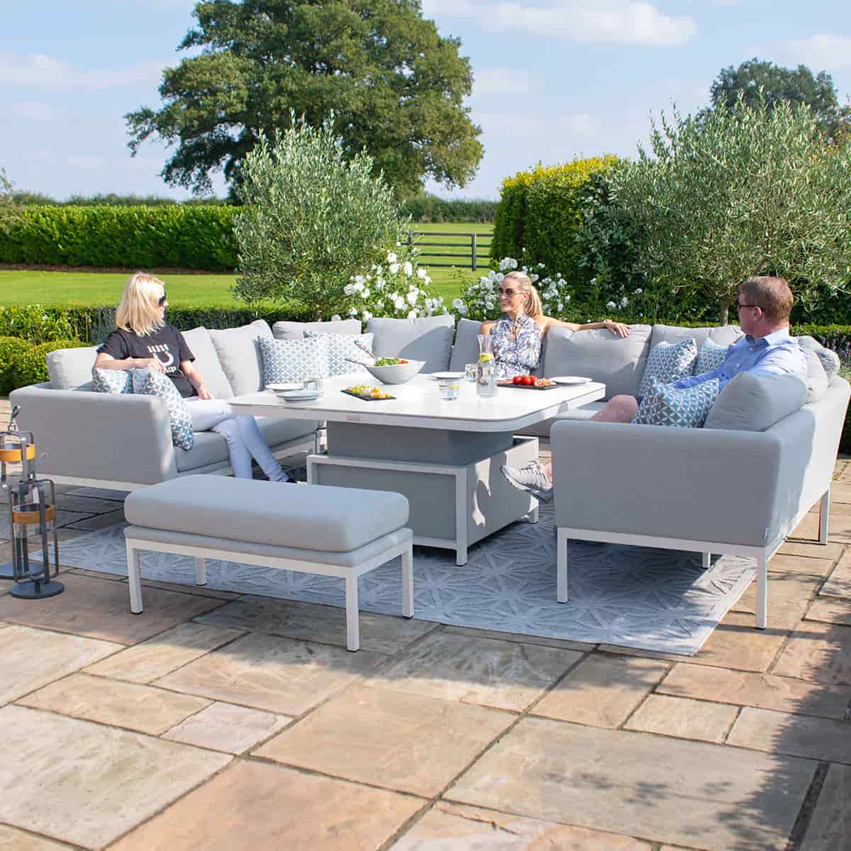 Fabric u-shape sofa dining set with bench and rising table #colour_lead chine