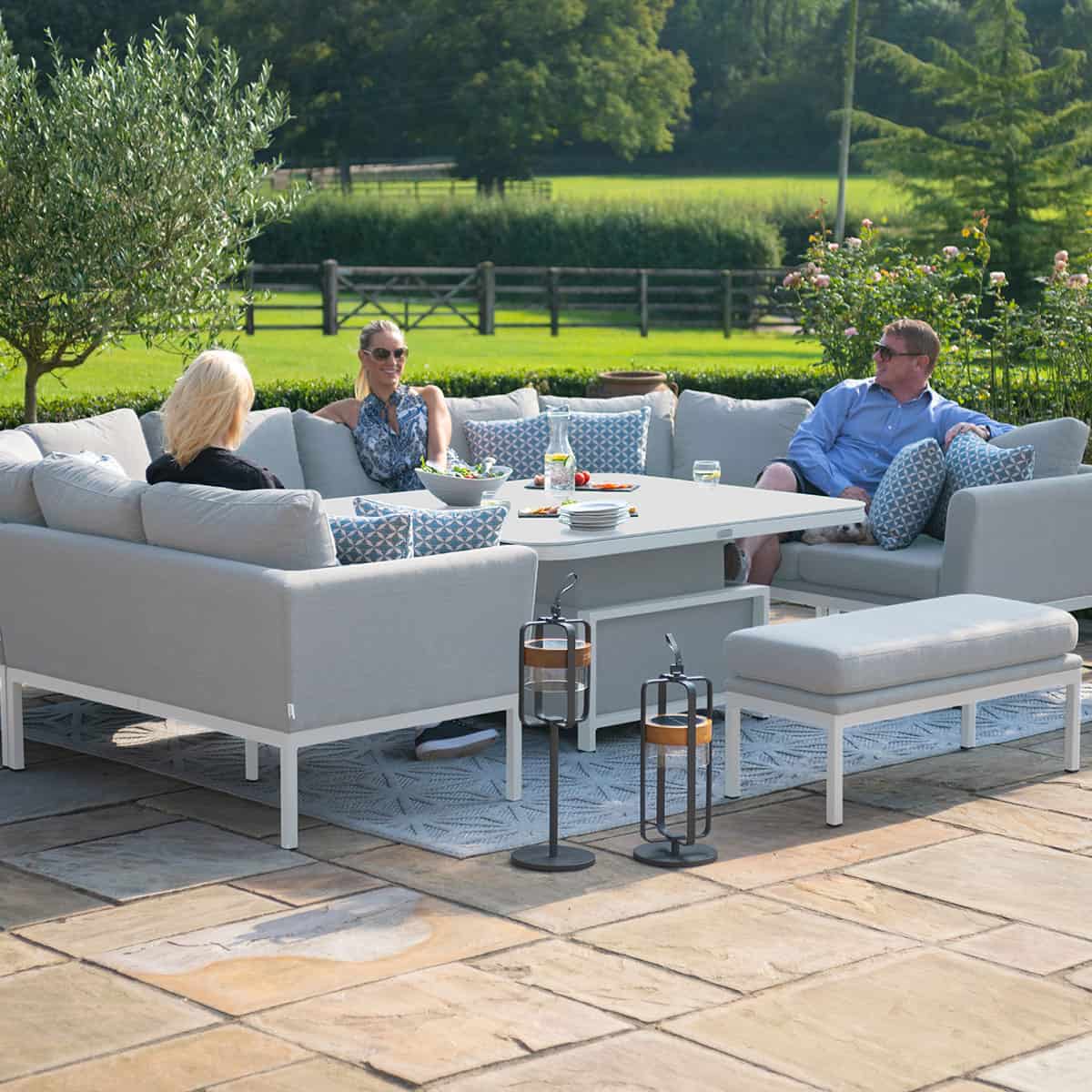 Fabric u-shape sofa dining set with bench and rising table #colour_lead chine