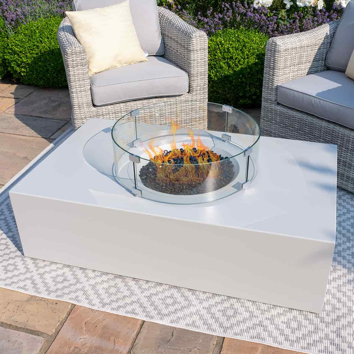 Aluminium rectangular gas fire pit coffee table #colour_pebble white