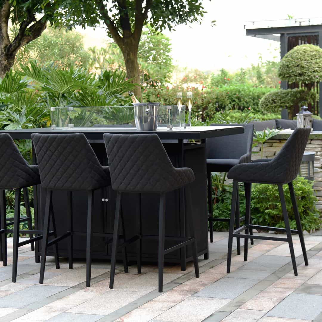 Fabric 8 seat rectangular fire pit bar set #colour_charcoal