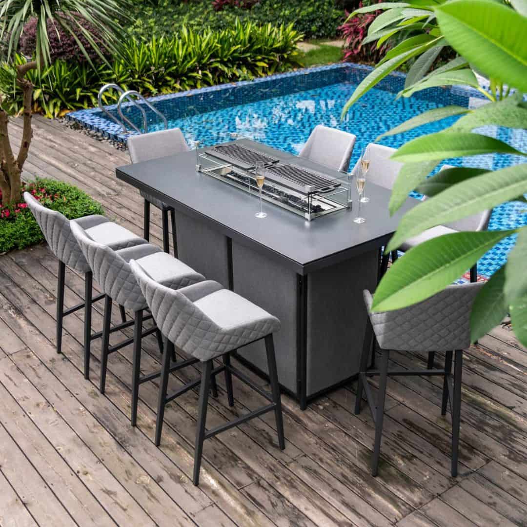 Fabric 8 seat rectangular fire pit bar set #colour_flanelle