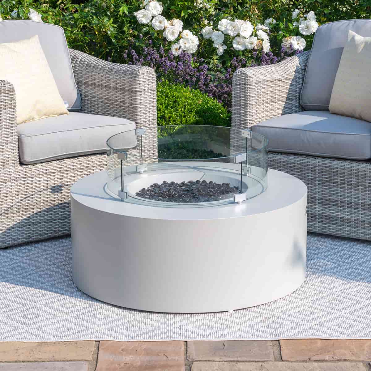 Round aluminium gas fire pit #colour_pebble white