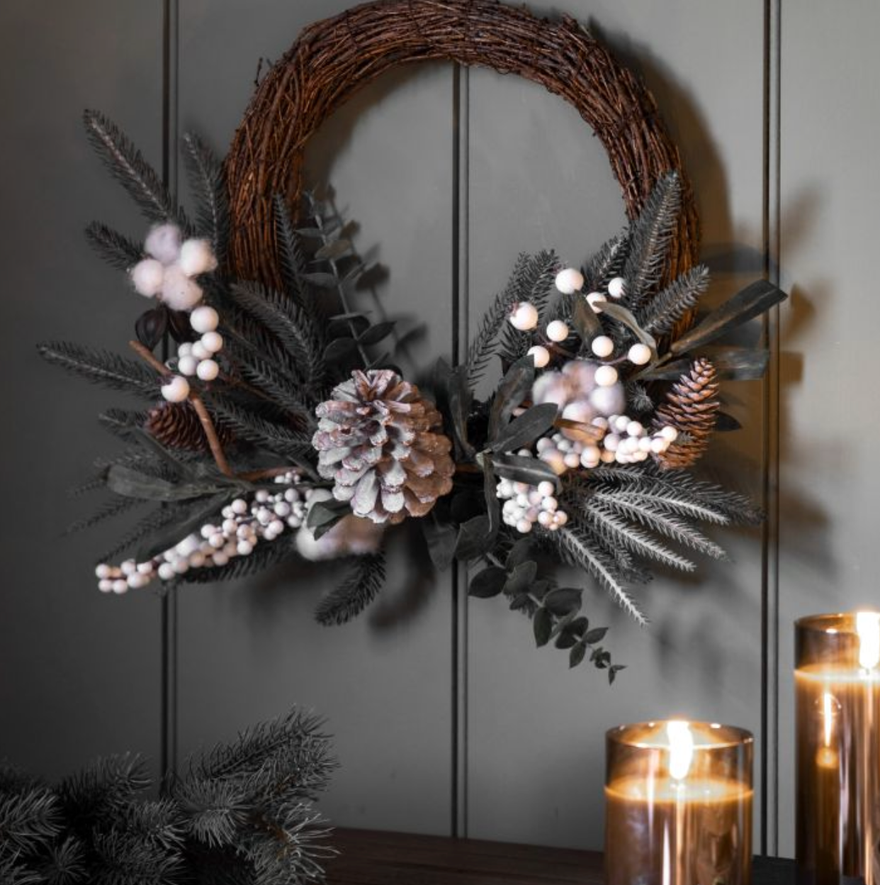 Mixed Pine & Cotton Wreath
