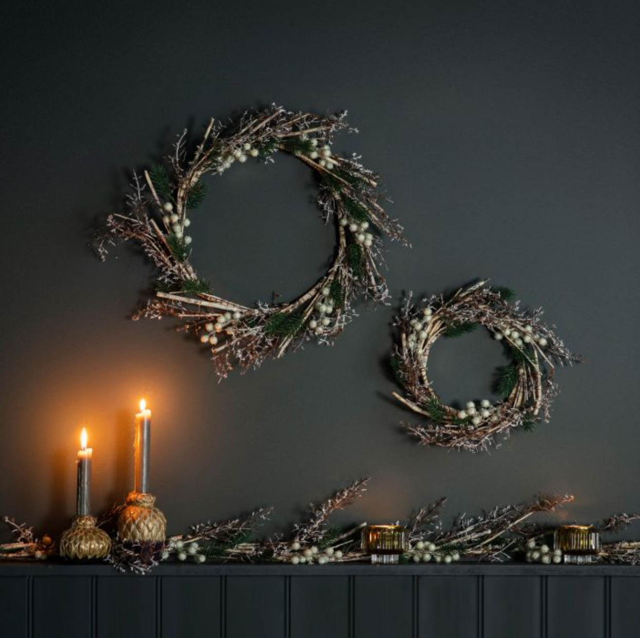 White Frosted Berry & Bark Wreath