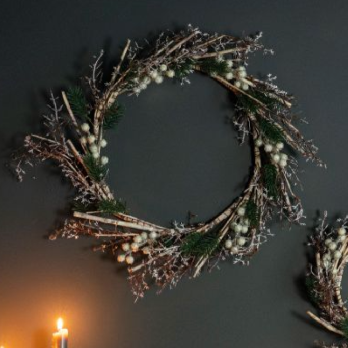 White Frosted Berry & Bark Wreath