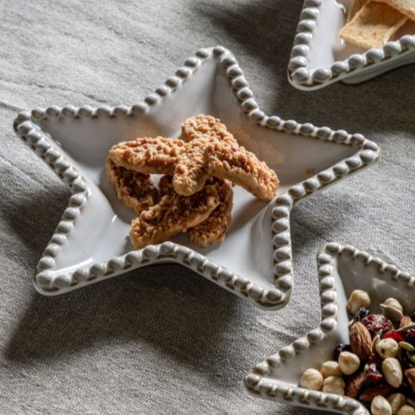 White Beaded Star Serving Bowls