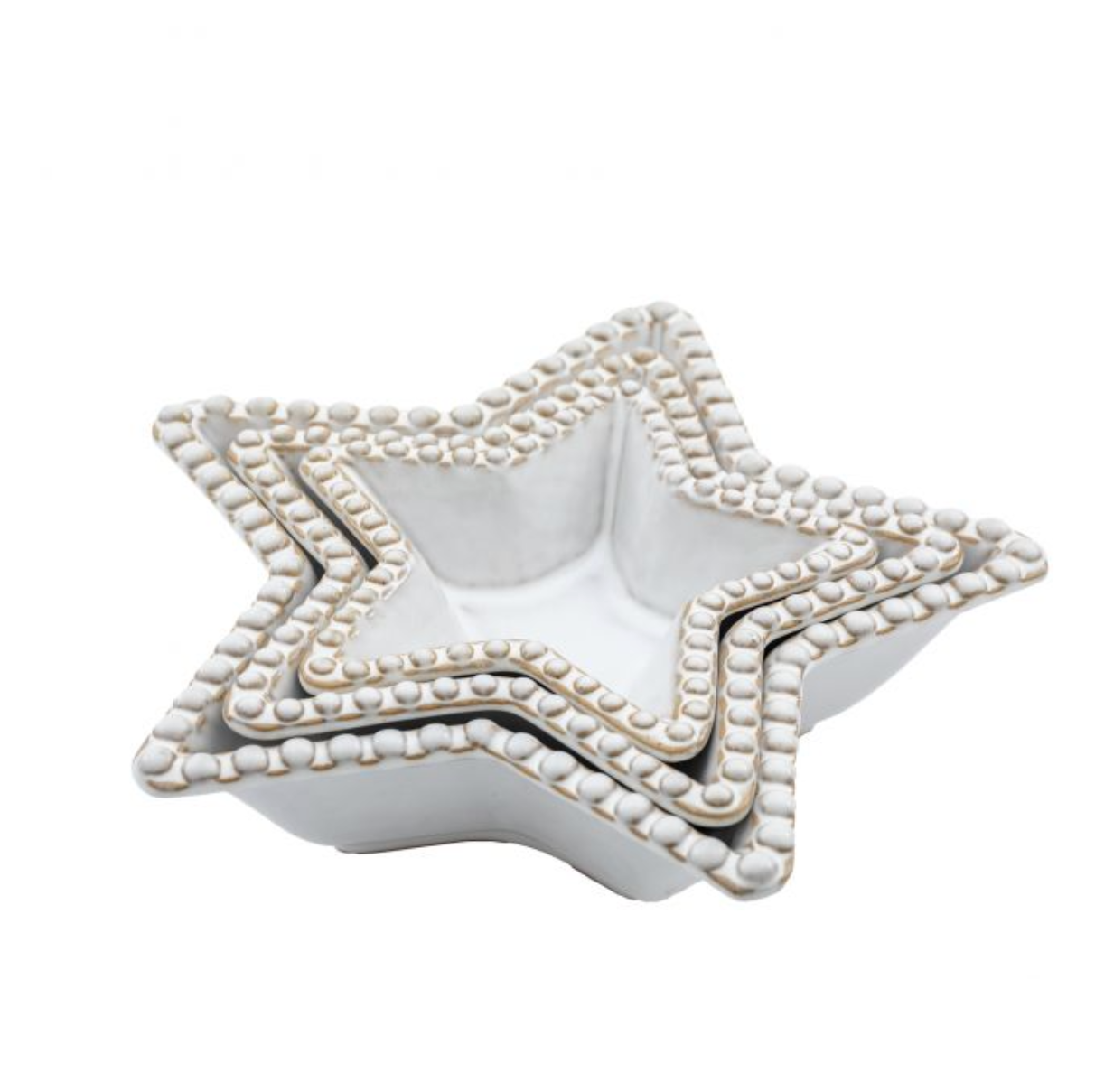 White Beaded Star Serving Bowls