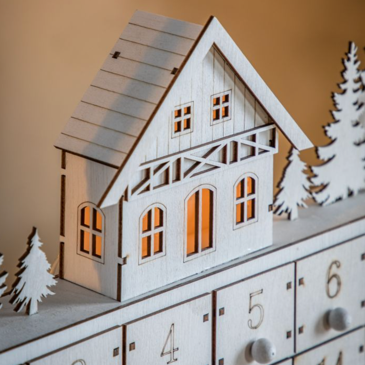 Festive White Wooden LED Advent Calendar