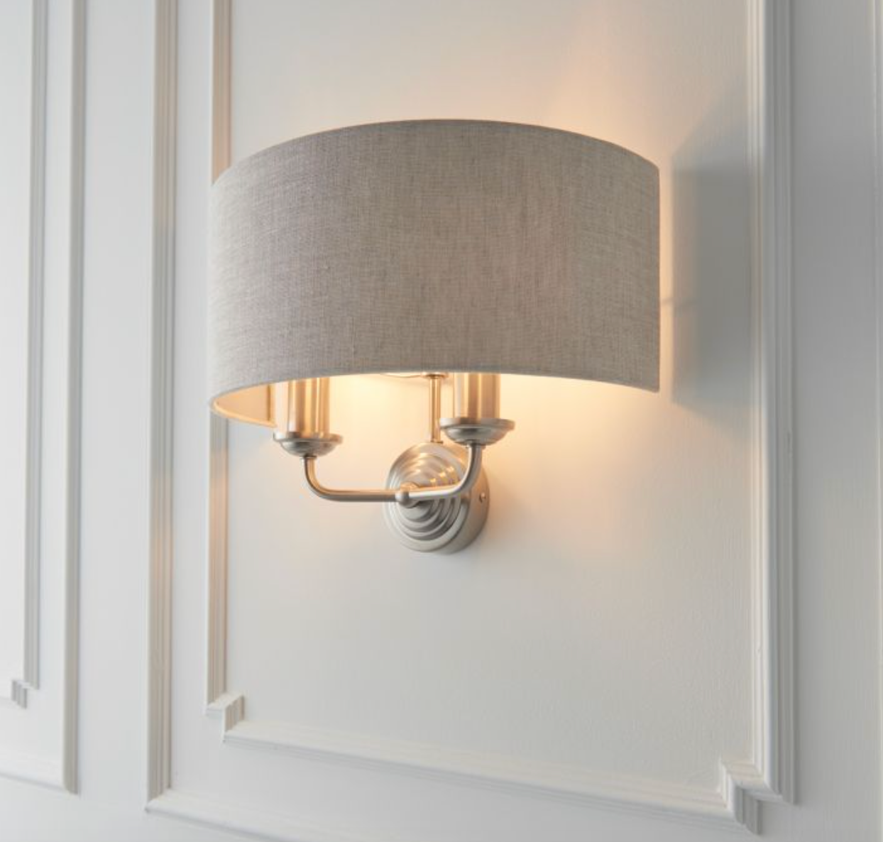 Linen & Brushed Chrome Wall Light