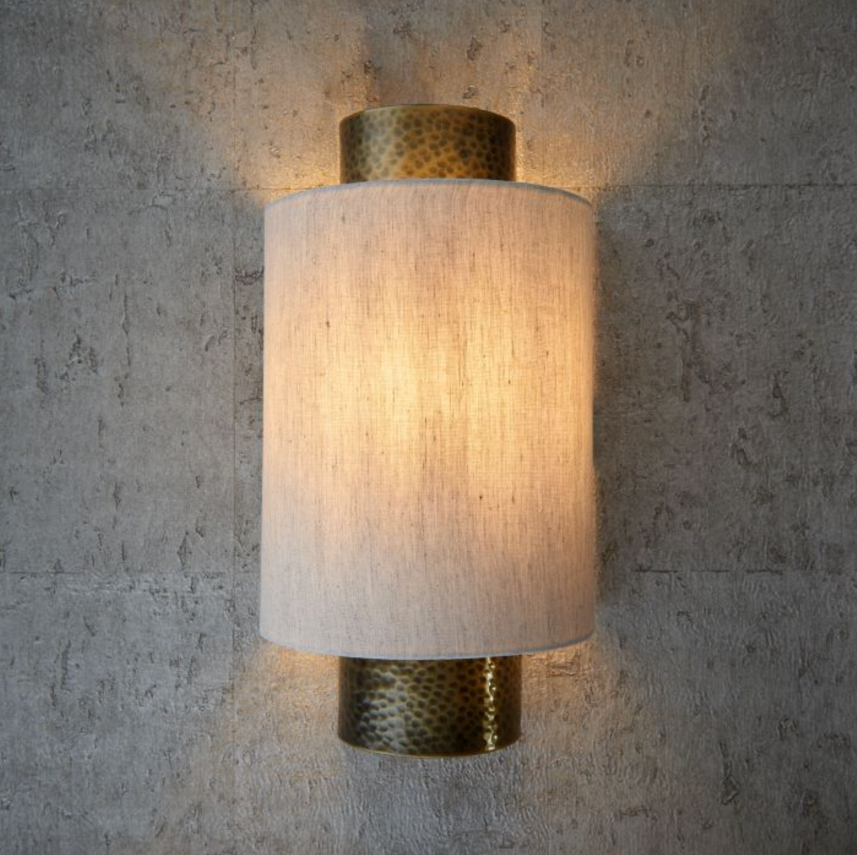 Linen & Hammered Bronze Wall Light