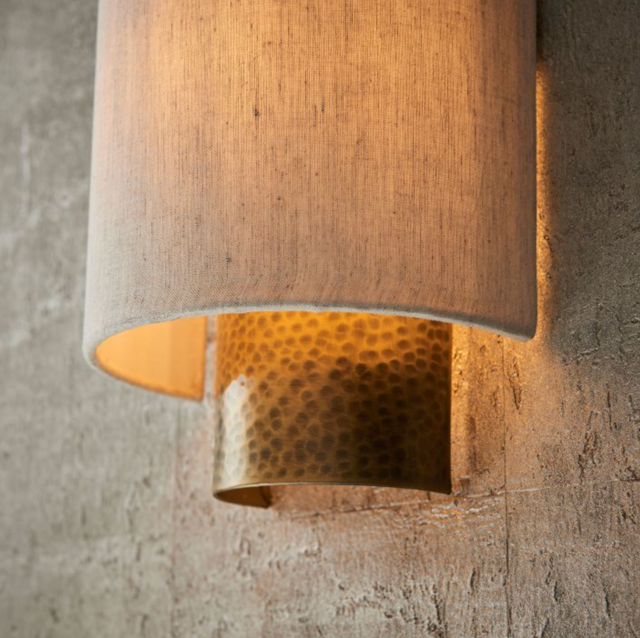 Linen & Hammered Bronze Wall Light