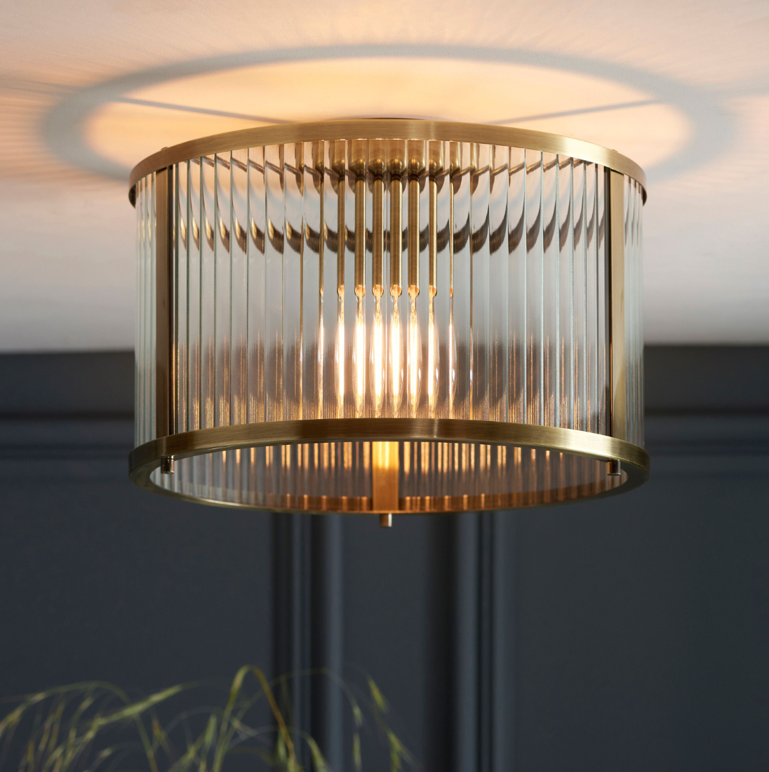 Flush Brass Ribbed Ceiling Light