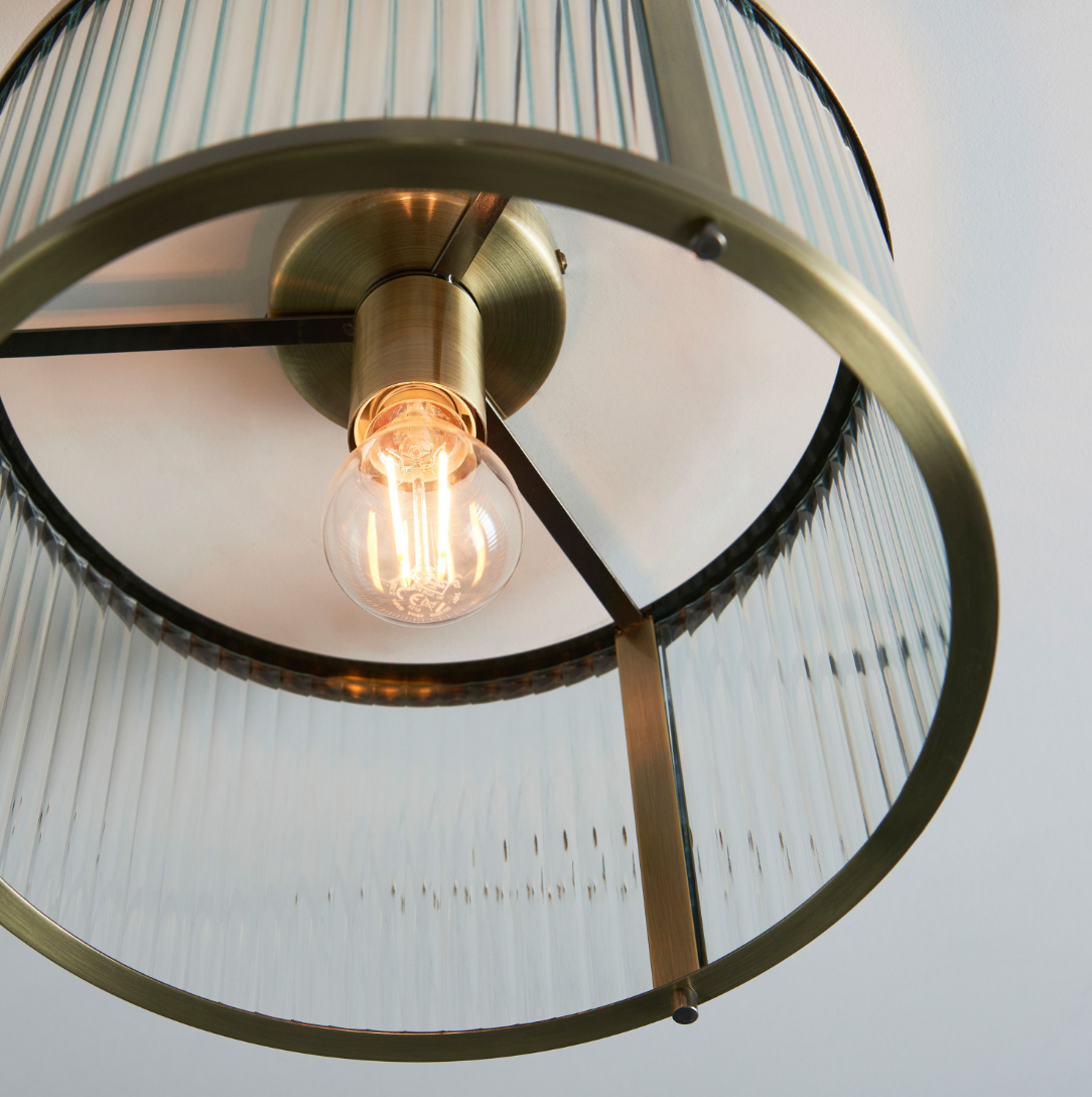 Flush Brass Ribbed Ceiling Light