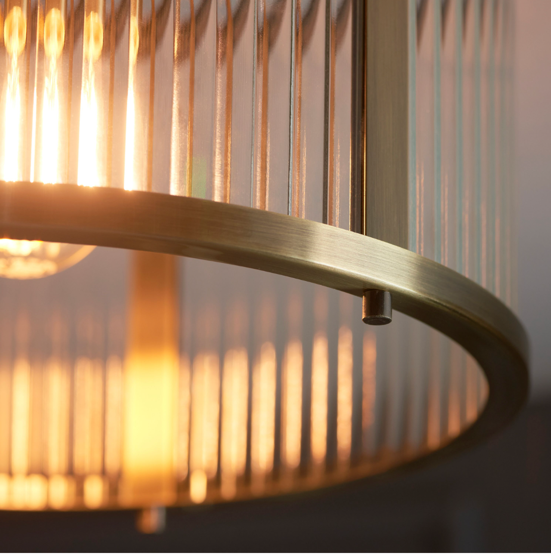 Flush Brass Ribbed Ceiling Light