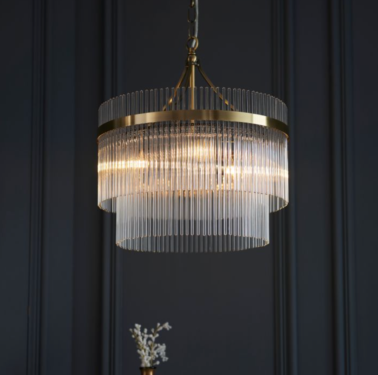 Brass Ribbed Ceiling Chandelier