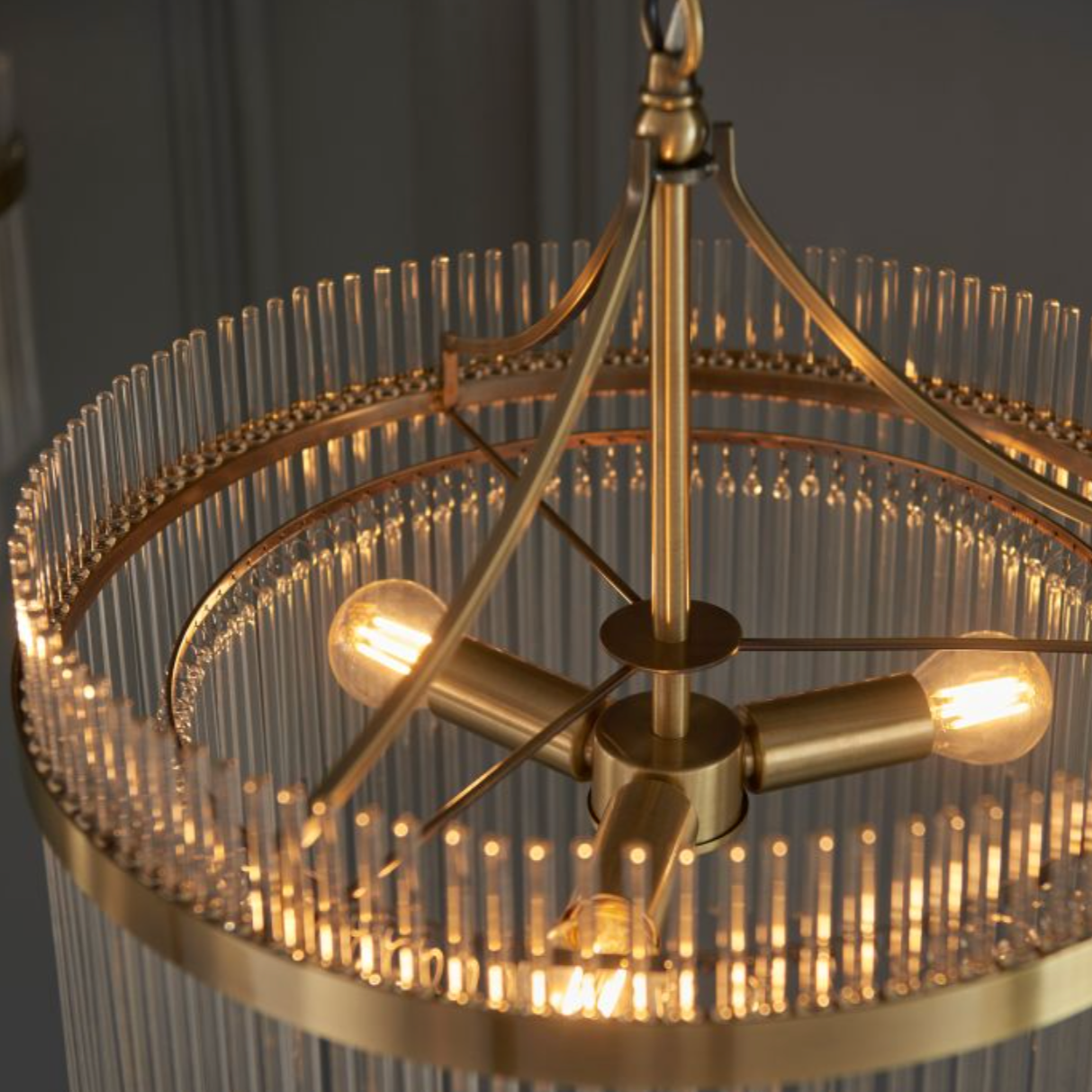 Brass Ribbed Ceiling Chandelier