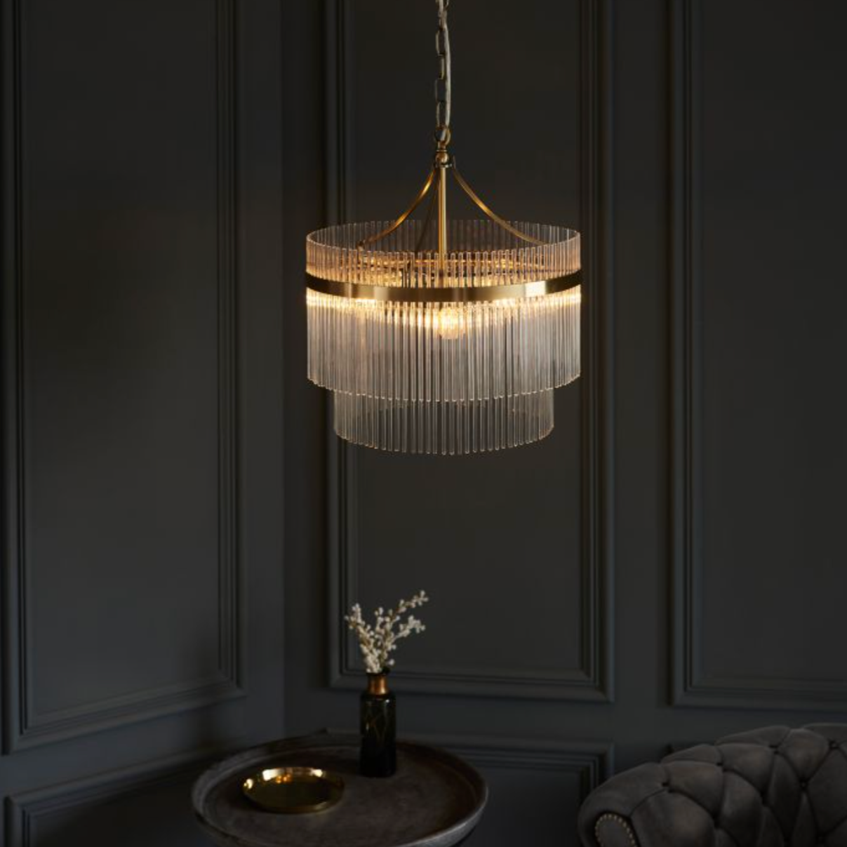 Brass Ribbed Ceiling Chandelier
