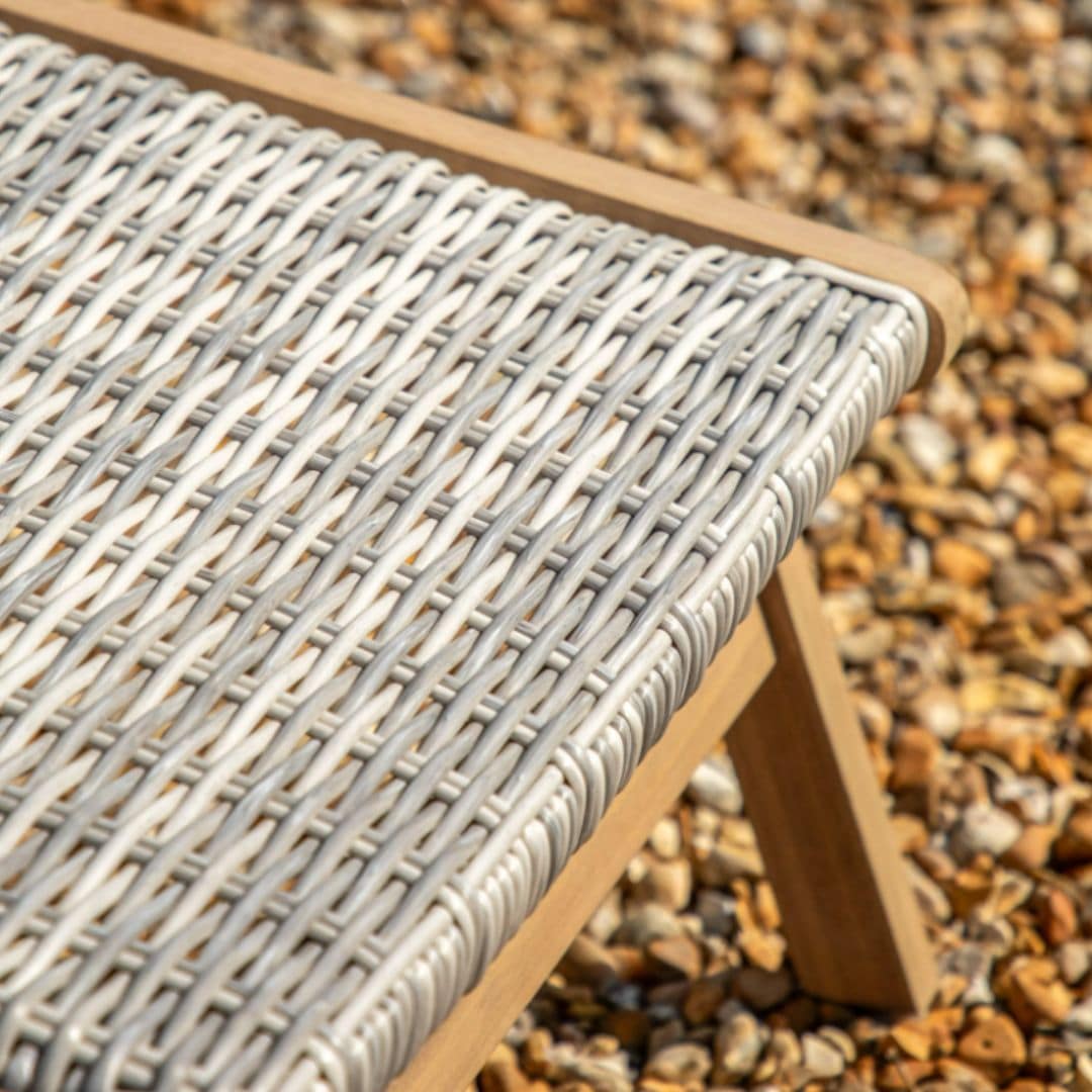 Acacia Wood and Plastic Wicker Lounge Chair with Footstool