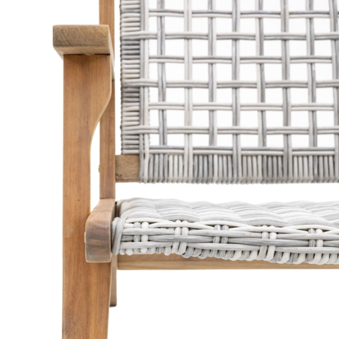 Acacia Wood and Plastic Wicker Lounge Chair with Footstool