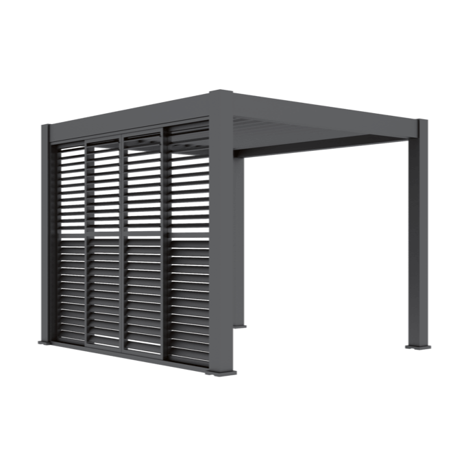 3m aluminium louvred sliding doors on a grey aluminium pergola