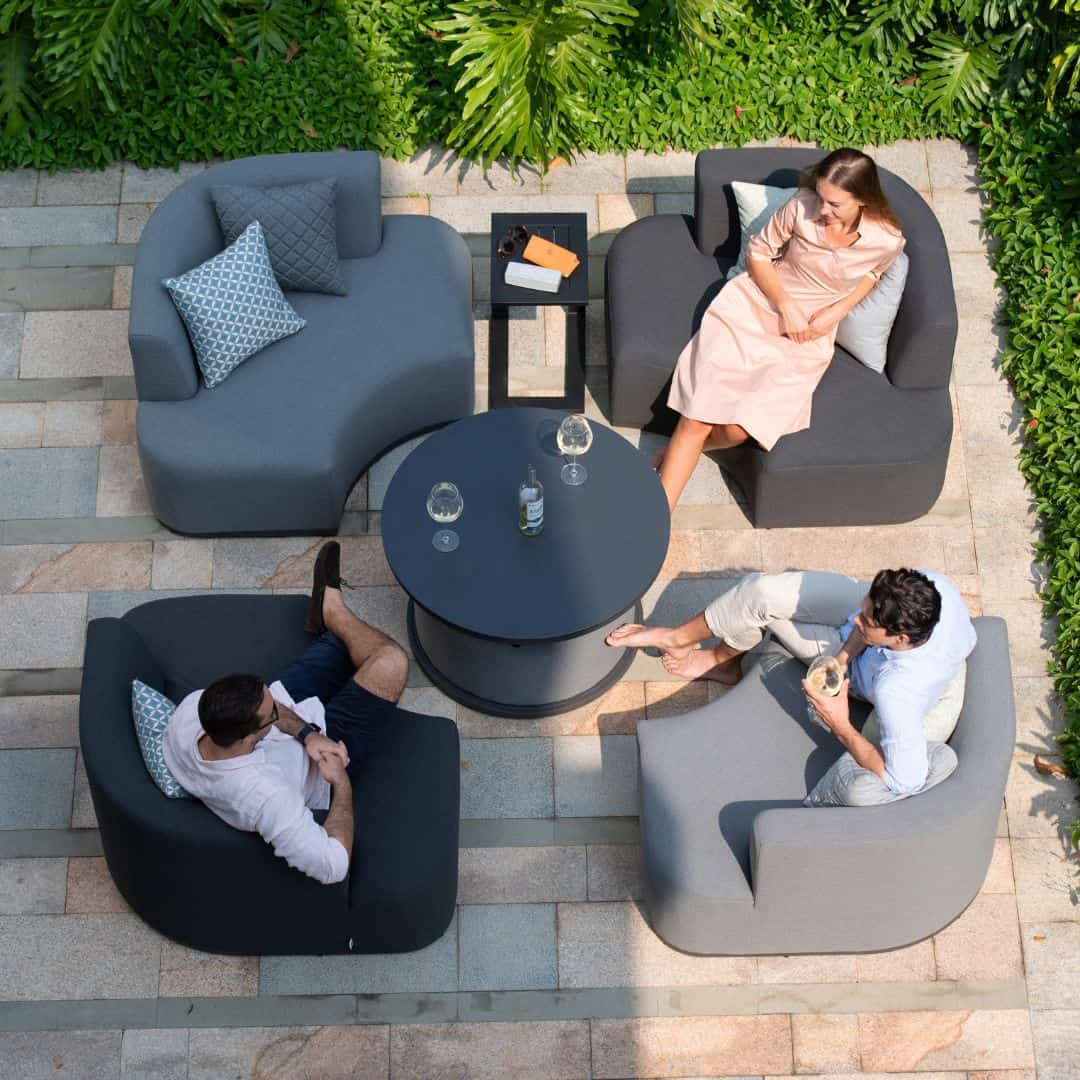 Fabric outdoor set with four separate chairs #colour_flanelle & charcoal