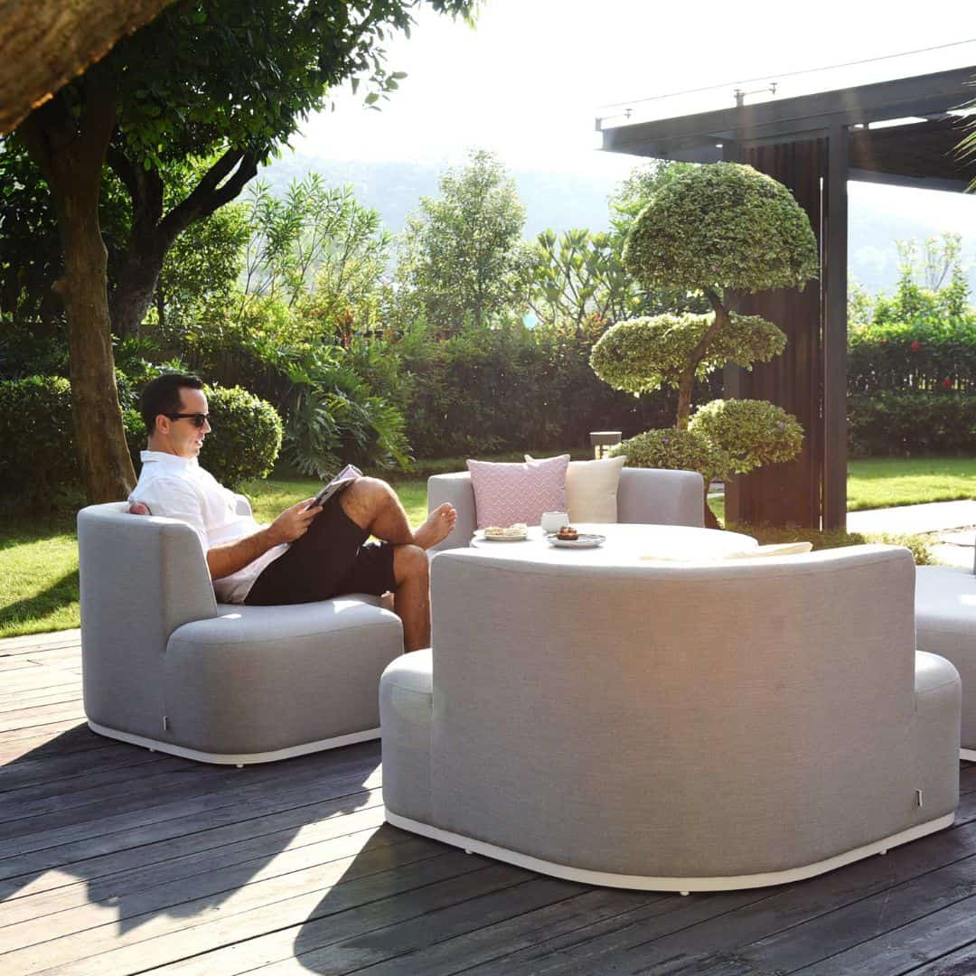 Lead chine fabric outdoor set with four separate chairs #colour_lead chine
