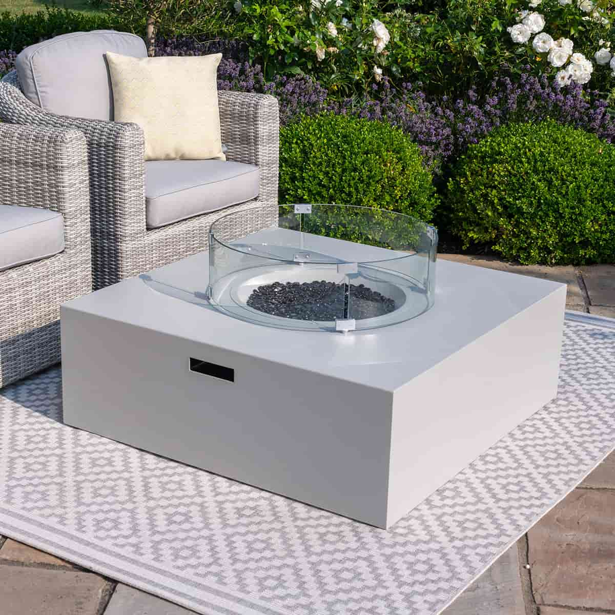 White aluminium square gas fire pit #colour_pebble white