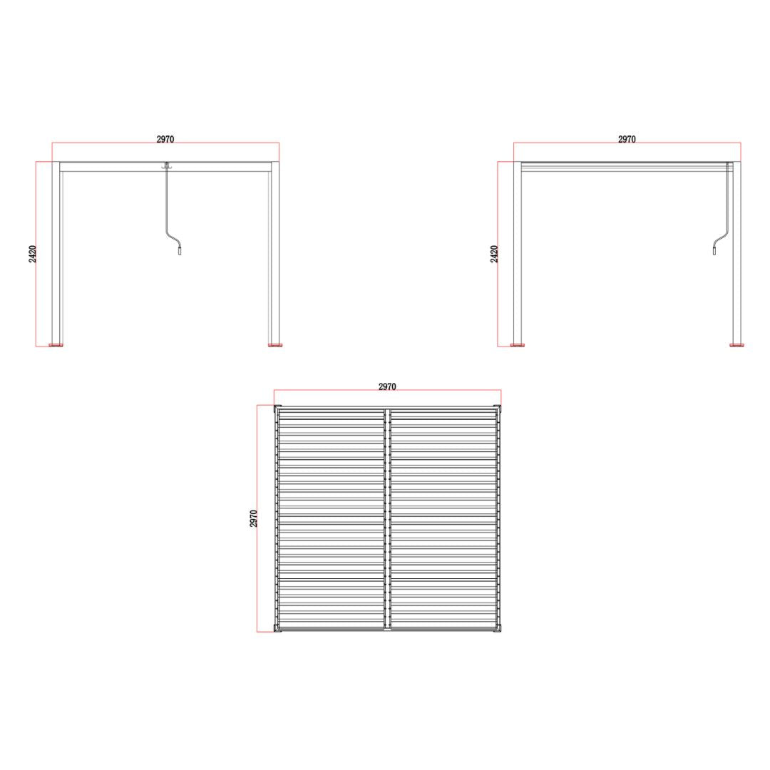 dimension footprint of 3m x 3m pergola
