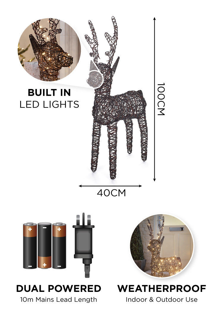 Brown 100cm Outdoor Rattan LED Reindeer